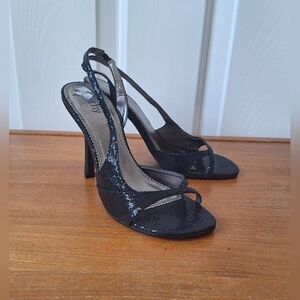 Vintage Cathy Jean Glitter Slingback Heels Black Cocktail Evening NEW Womens 5.5